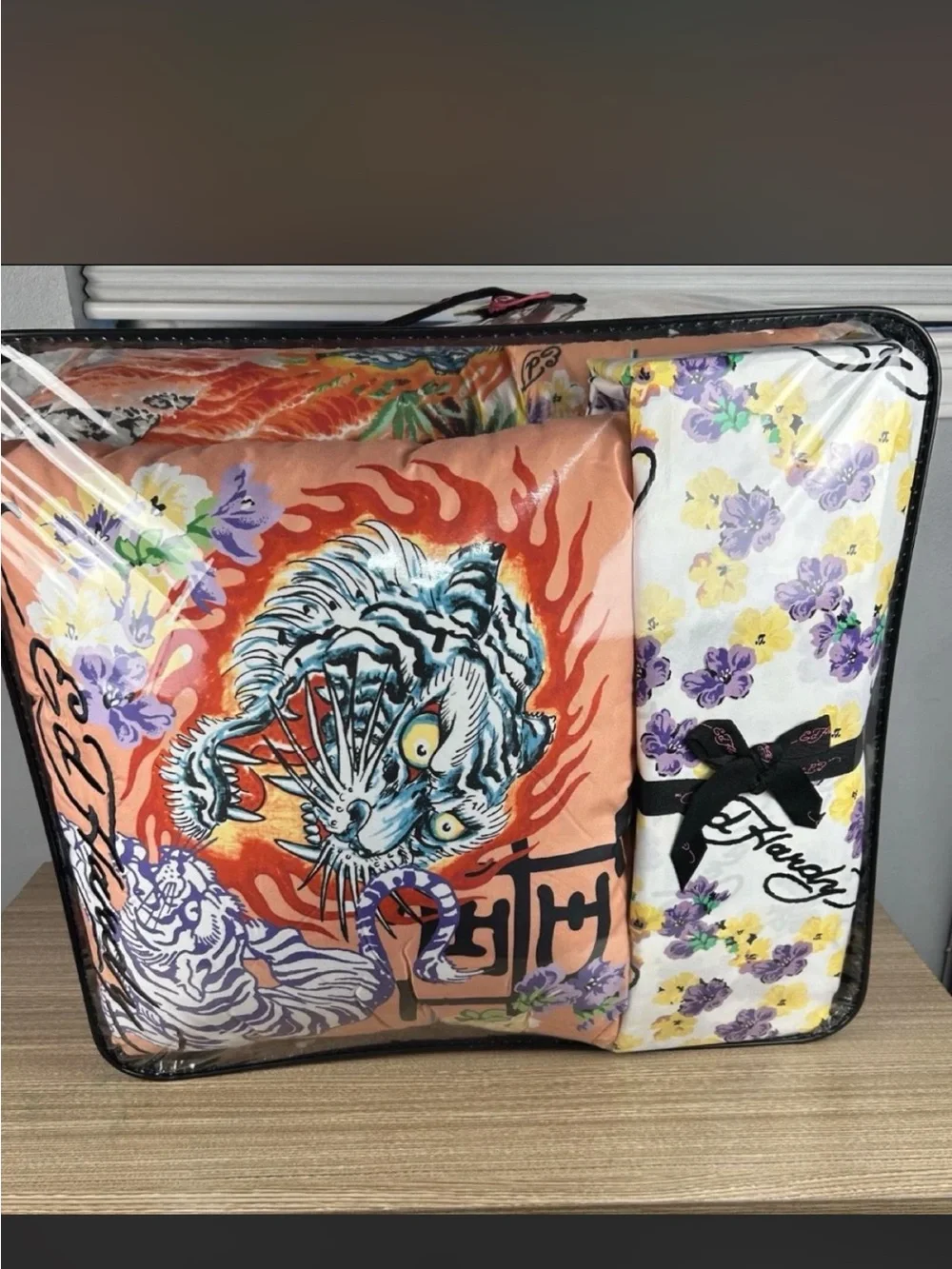 Ed Hardy Peach Floral Reversible Comforter Set